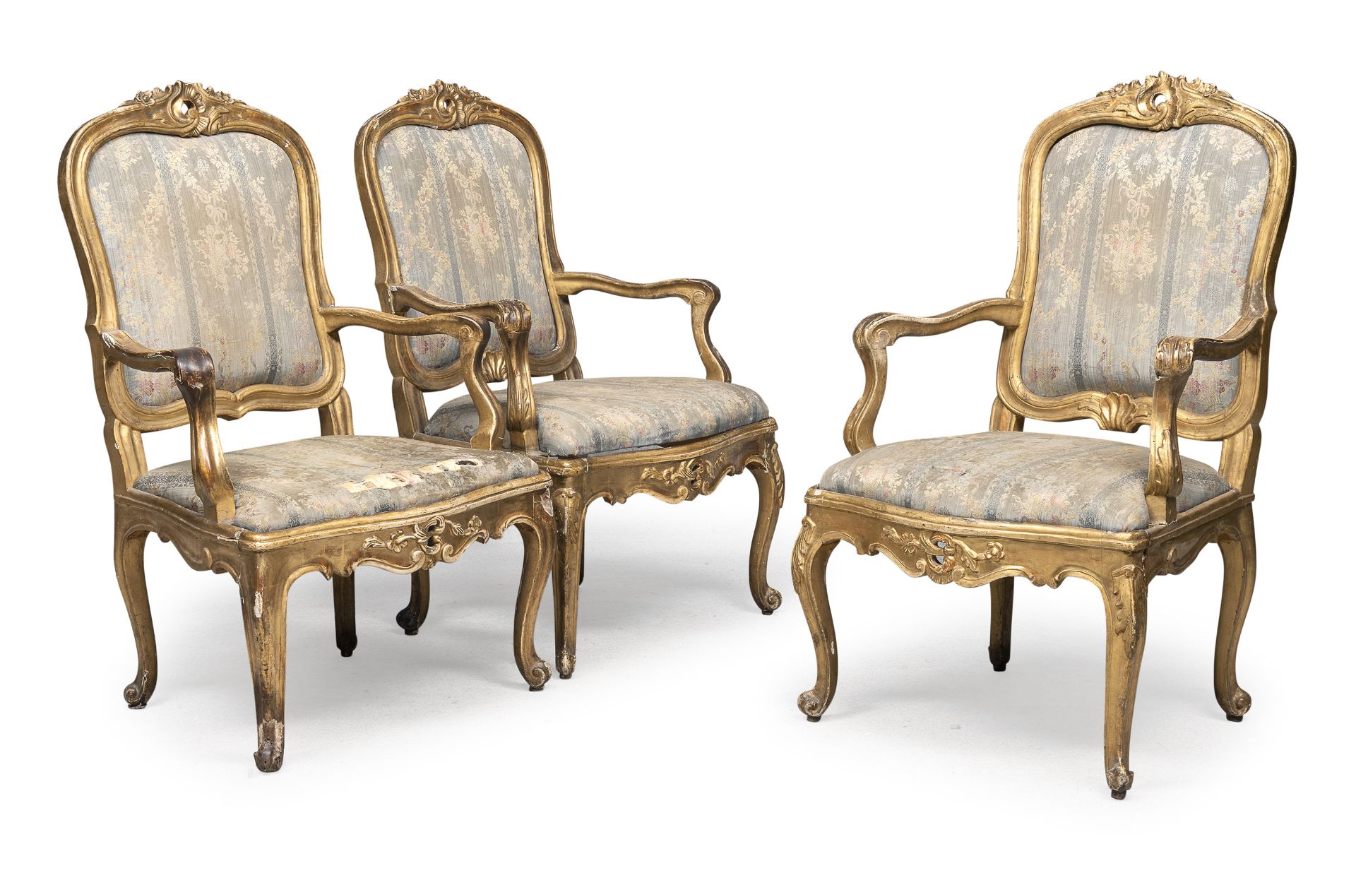 THREE BEAUTIFUL ARMCHAIRS IN GILTWOOD ROME 18th CENTURY