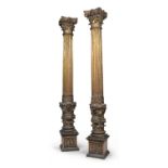 BEAUTIFUL PAIR OF COLUMNS IN GILT AND LACQUERED WOOD NORTHERN ITALY 18th CENTURY