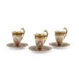 THREE PORCELAIN CUPS WITH SAUCERS VIENNA EARLY 20TH CENTURY