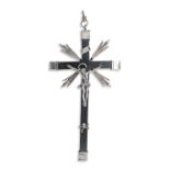 CRUCIFIX IN EBONY AND SILVER-PLATED METAL LATE 19th CENTURY