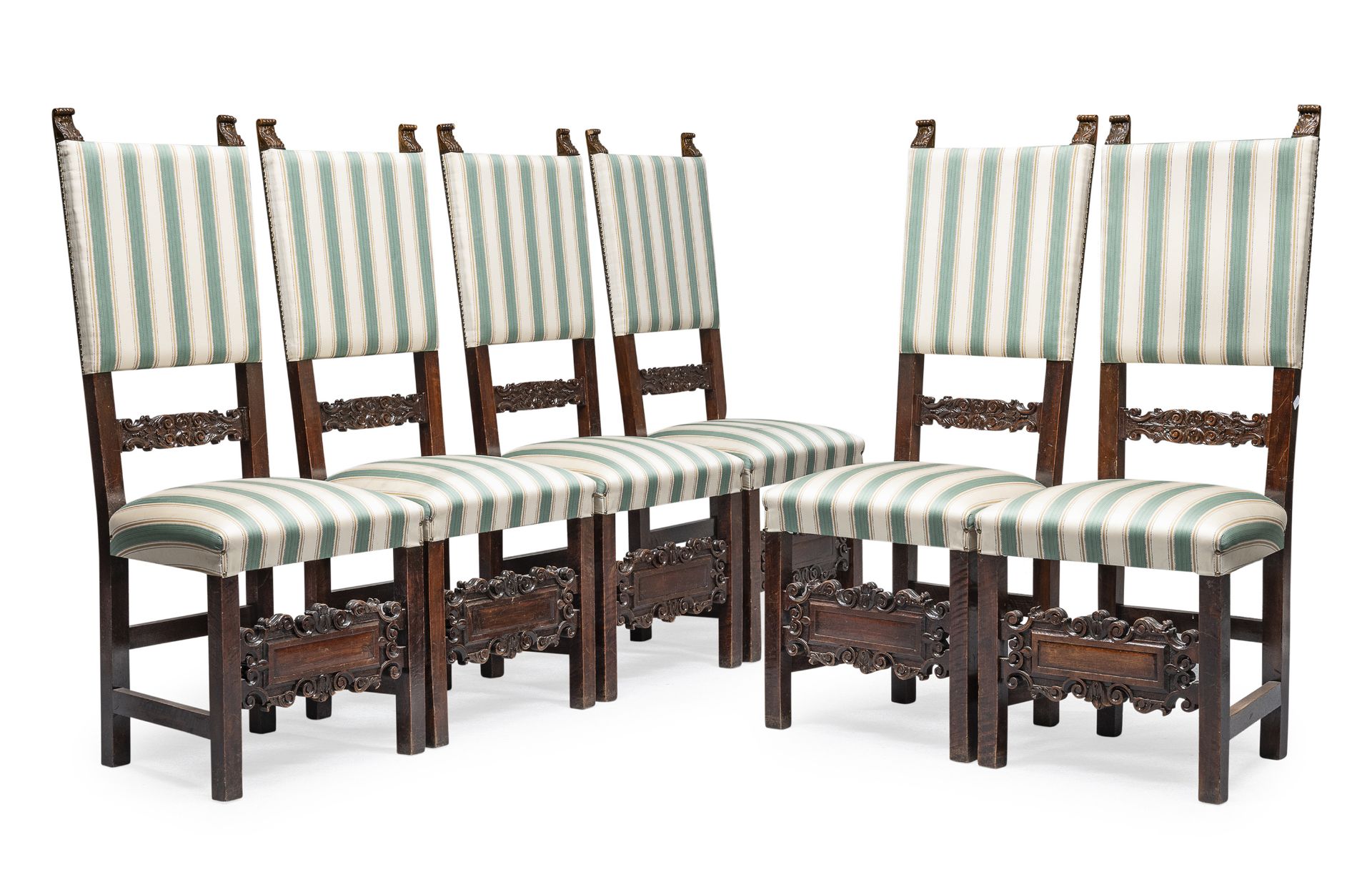 SIX CHAIRS IN WALNUT RENAISSANCE STYLE