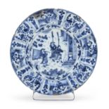 LARGE CERAMIC PLATE WITH WHITE AND BLUE DECORATION DELFT 18TH CENTURY