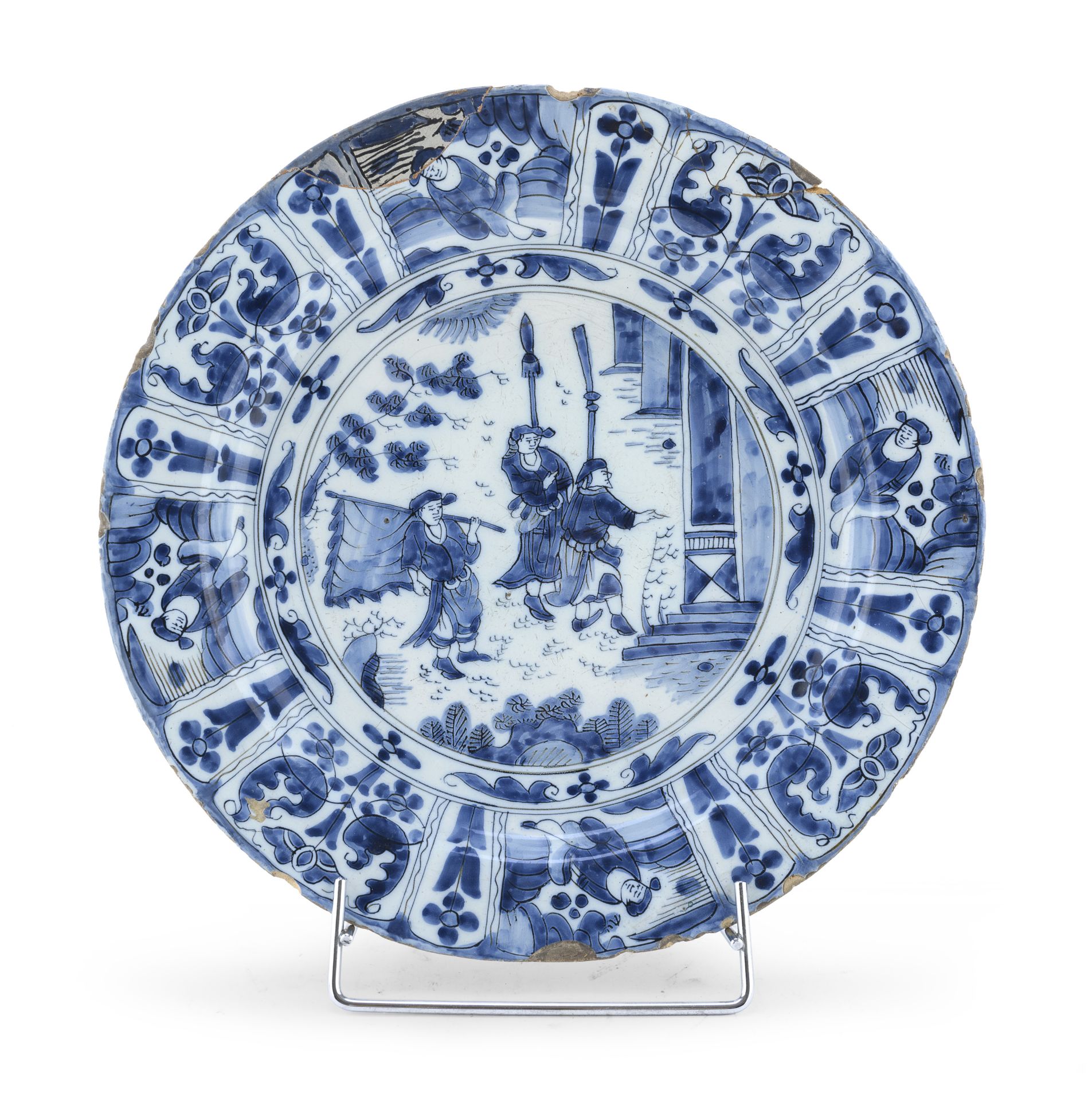 LARGE CERAMIC PLATE WITH WHITE AND BLUE DECORATION DELFT 18TH CENTURY