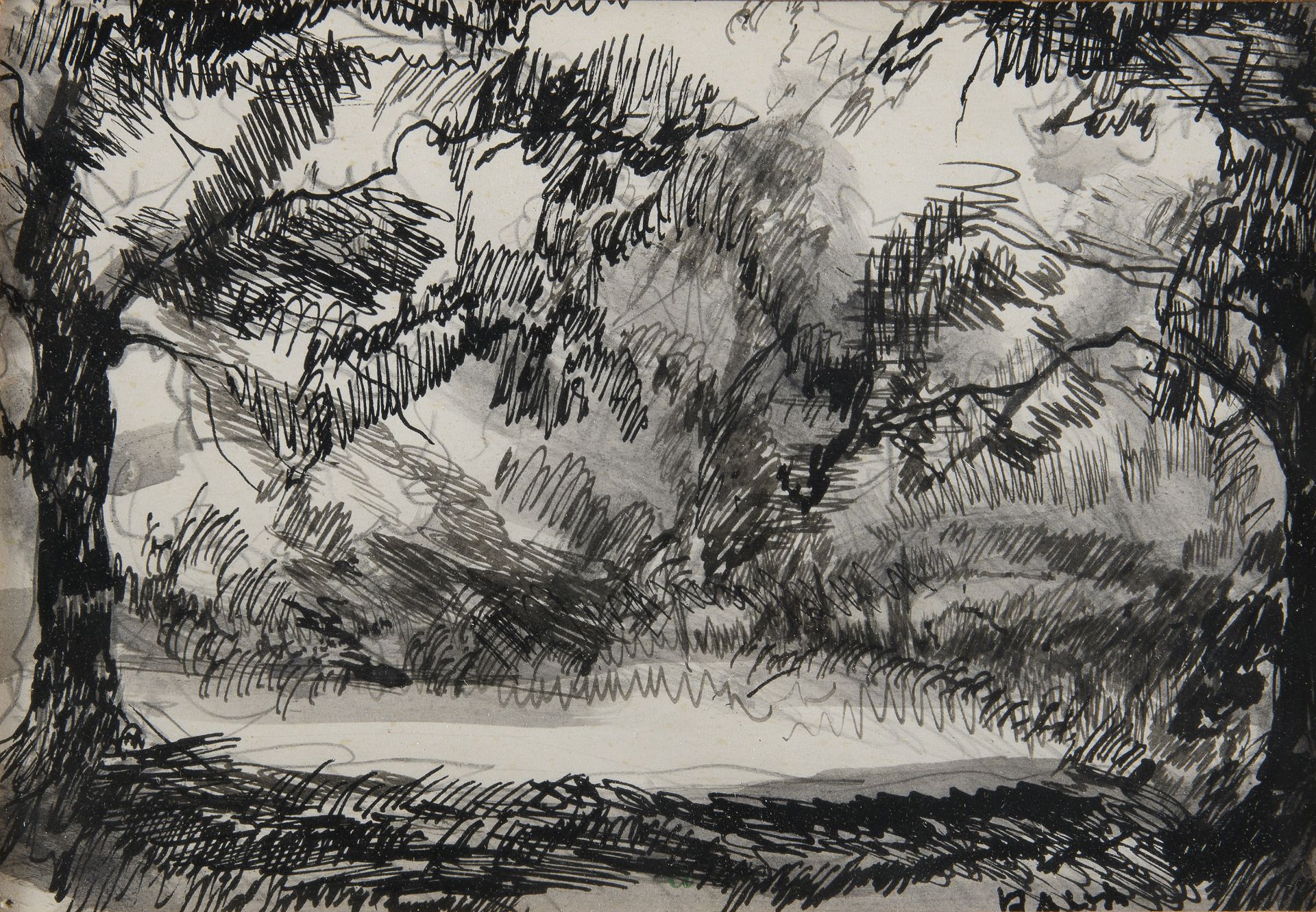 THREE DRAWINGS OF VILLA BORGHESE BY GIACOMO BALLA MID 1950s - Image 4 of 4