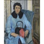 OIL PORTRAIT OF A WOMAN IN BLUE 1940s
