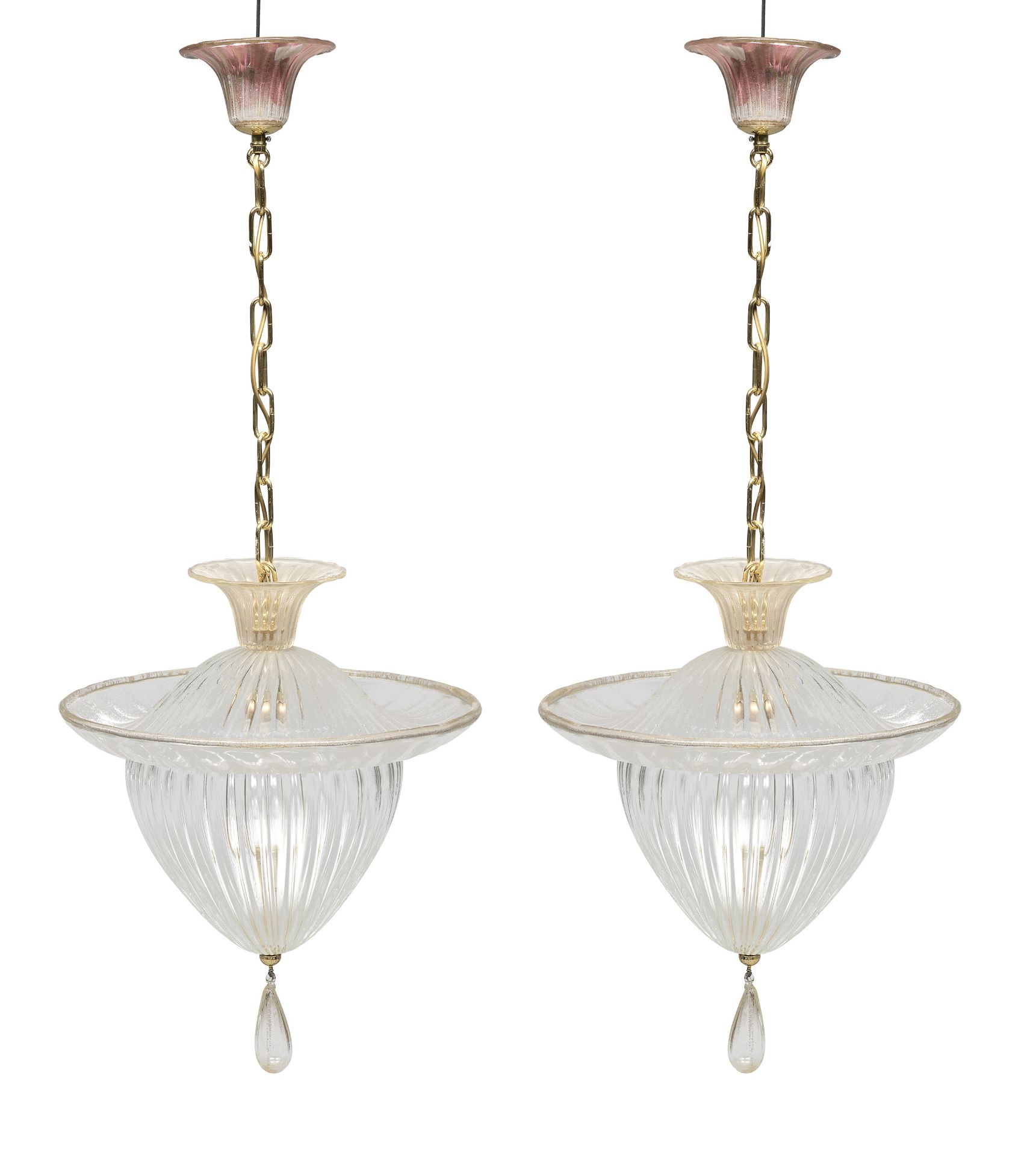 PAIR OF GLASS CHANDELIERS PROBABLY VENINI 1940s