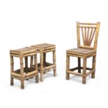 CHAIR AND TWO STOOLS IN BAMBOO 1970s