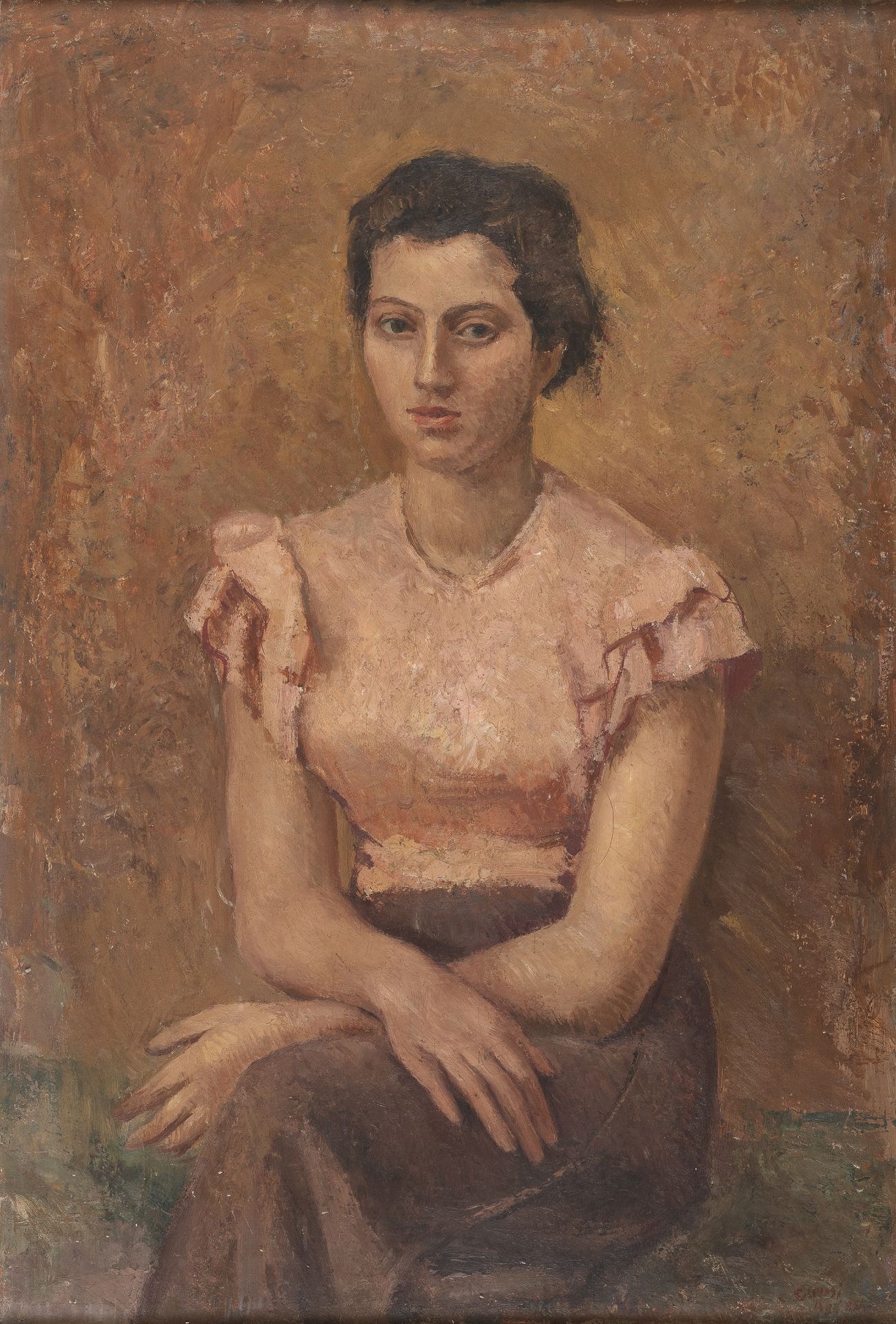 OIL PAINTING OF A SITTING WOMAN BY FRANCO GIROSI 1936