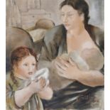 OIL PAINTING OF A MOTHER WITH CHILDREN BY LUDMILA FERRI DECLER 1943