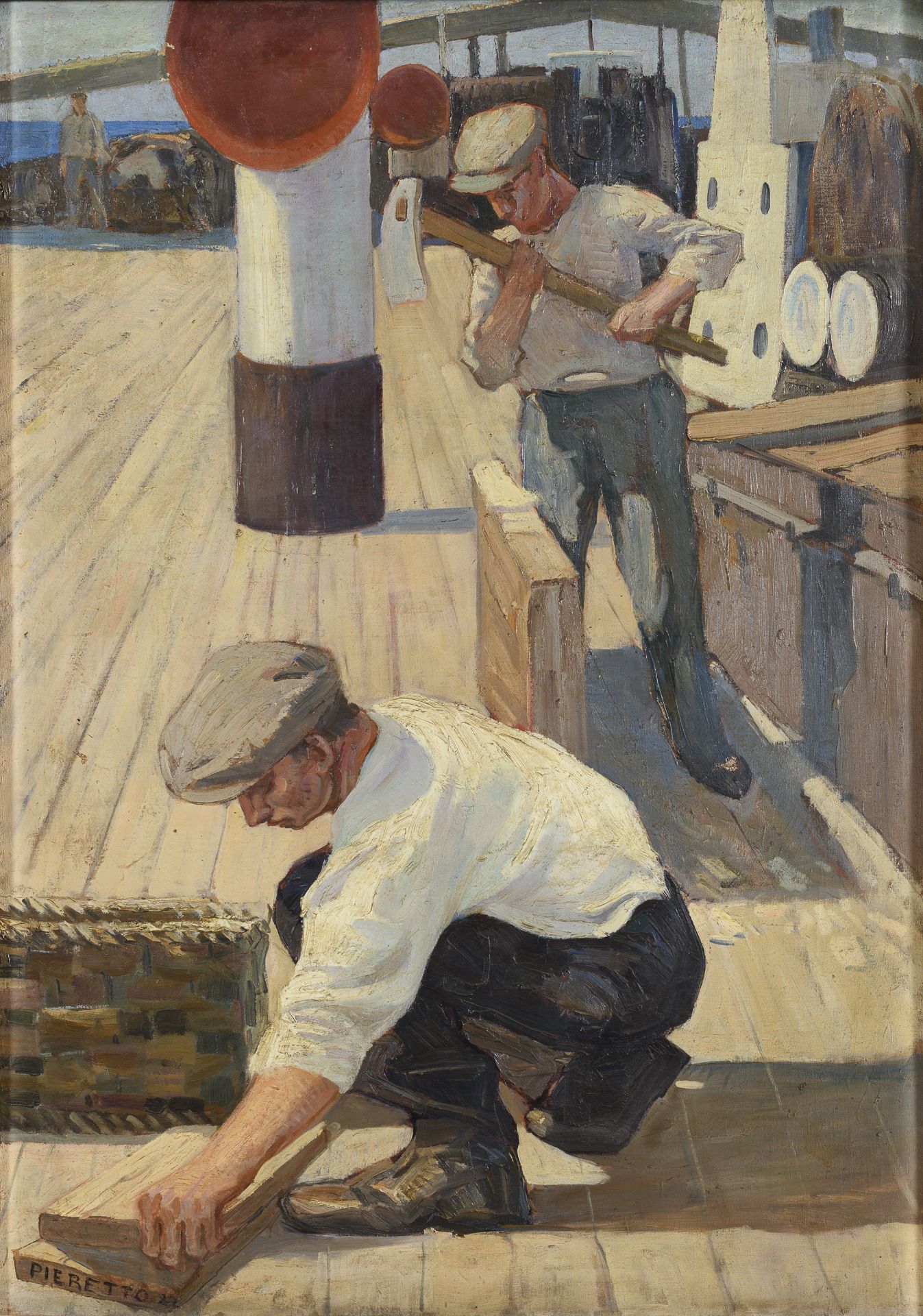 OIL PAINTING OF SAILORS BY PIERETTO BIANCO 1922
