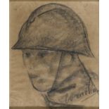 CHARCOAL DRAWING OF A SOLDIER BY LORENZO VIANI 1971