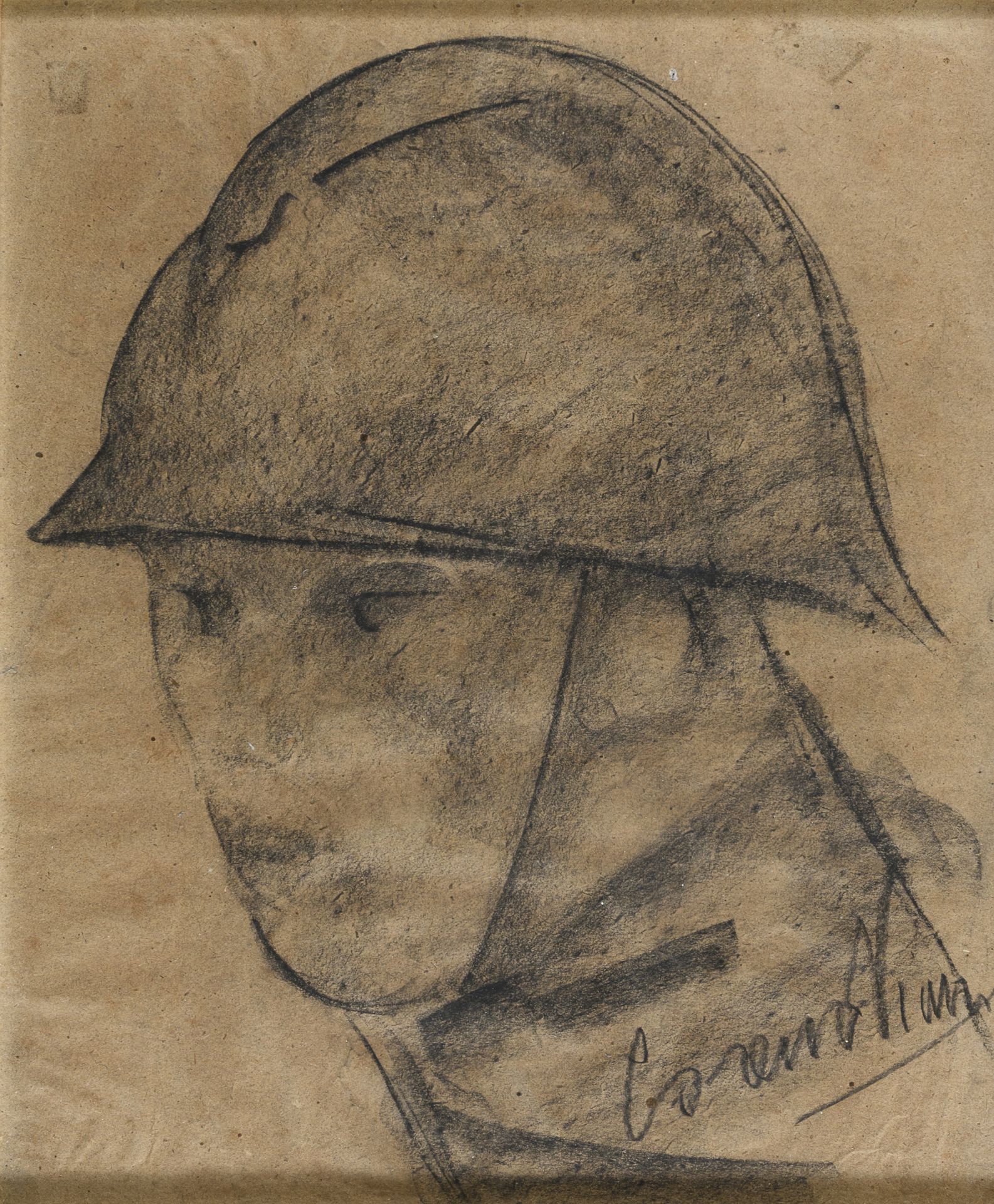 CHARCOAL DRAWING OF A SOLDIER BY LORENZO VIANI 1971