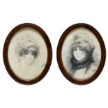 PAIR OF PENCIL AND WATERCOLOR PORTRAITS 1918