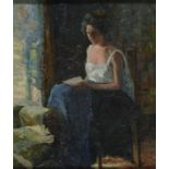 OIL PAINTING OF A READING WOMAN 1940s