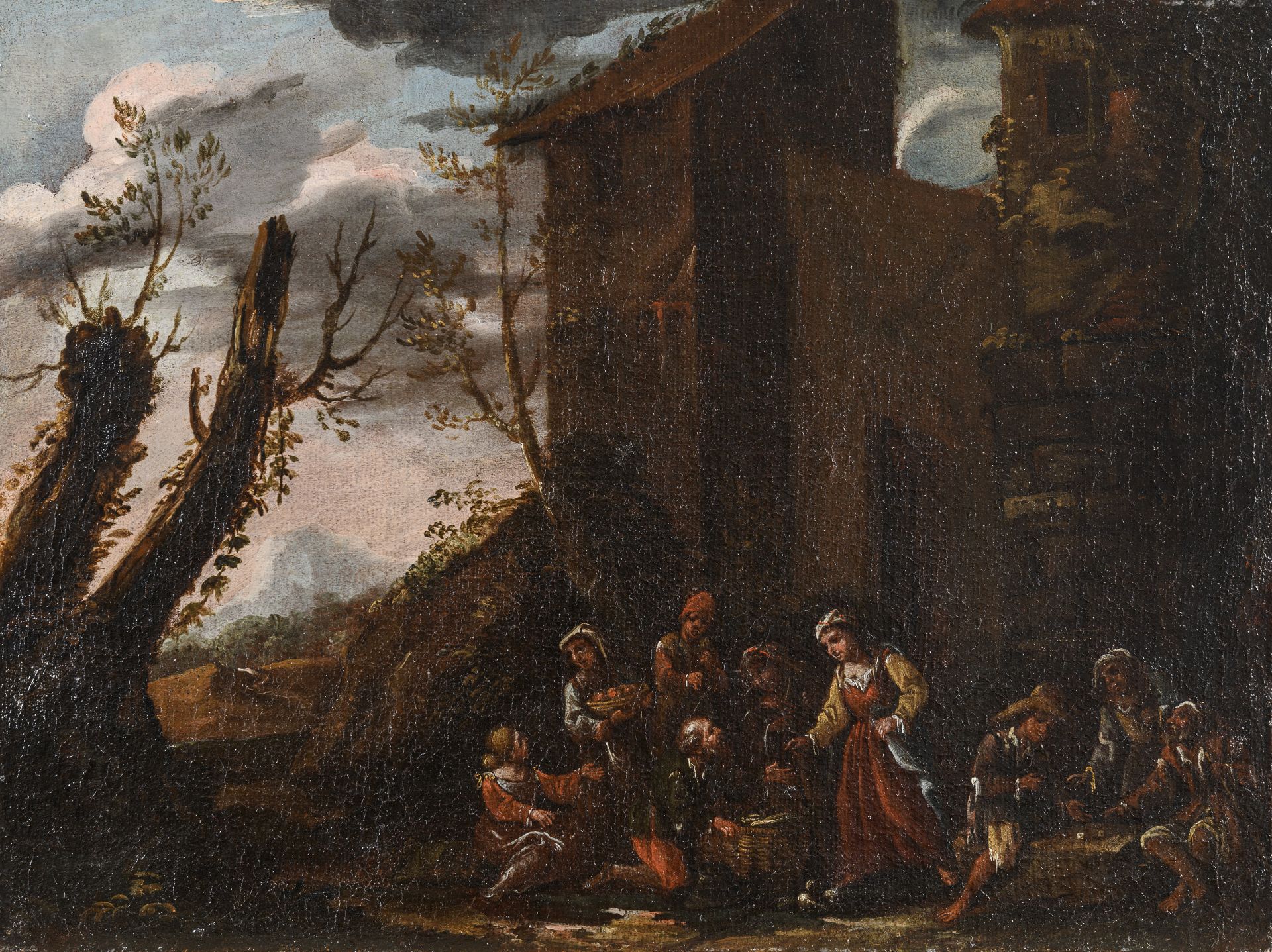 OIL PAINTING IN BAMBOCCIO MANNER 17TH CENTURY