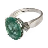 MAGNIFICENT WHITE GOLD RING WITH EMERALD AND DIAMONDS