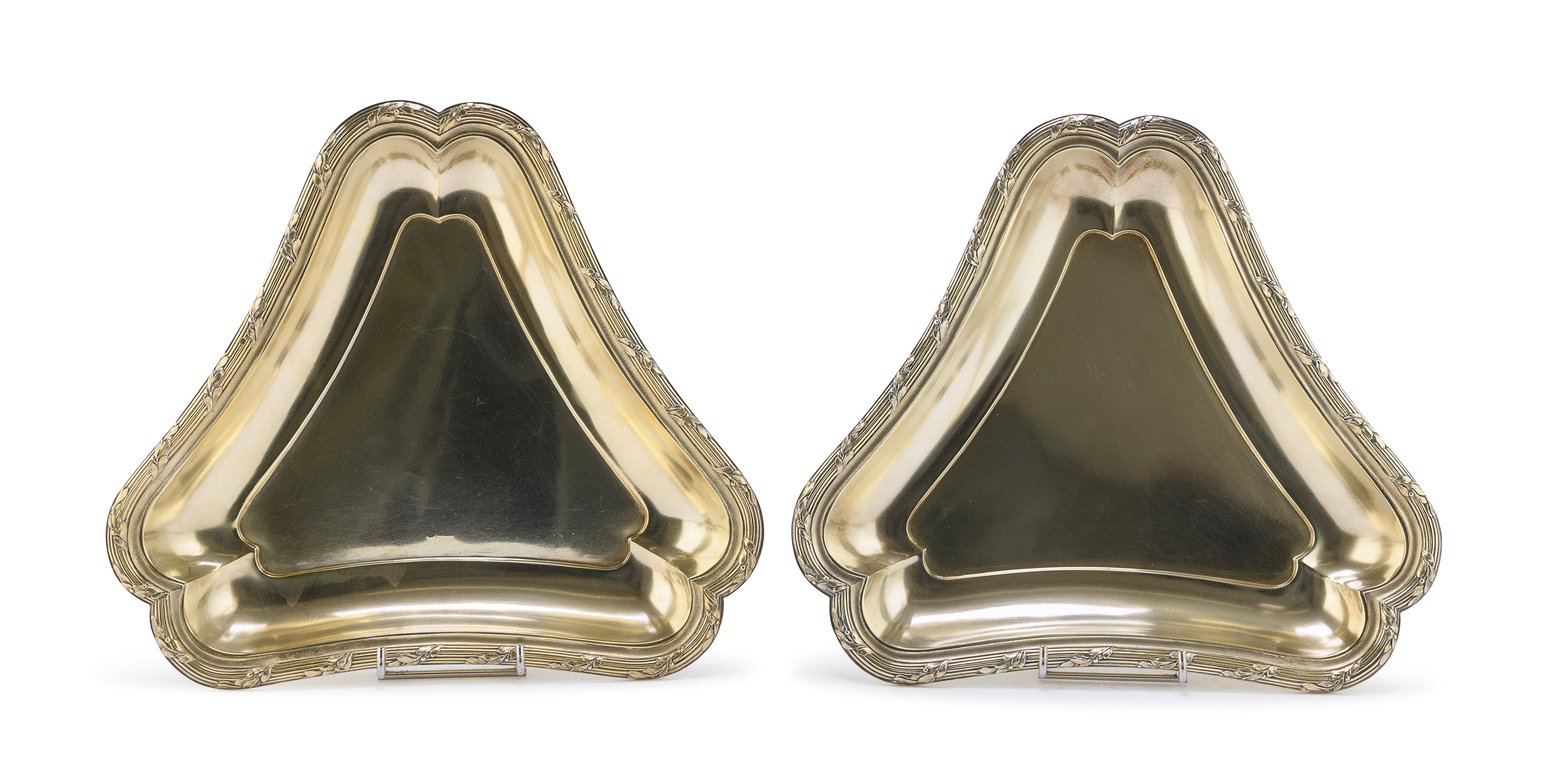 PAIR OF GILT SILVER TRAYS BOIN TABOURET PARIS 19TH CENTURY