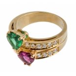 BEAUTIFUL GOLD RING WITH RUBY EMERALD AND DIAMONDS