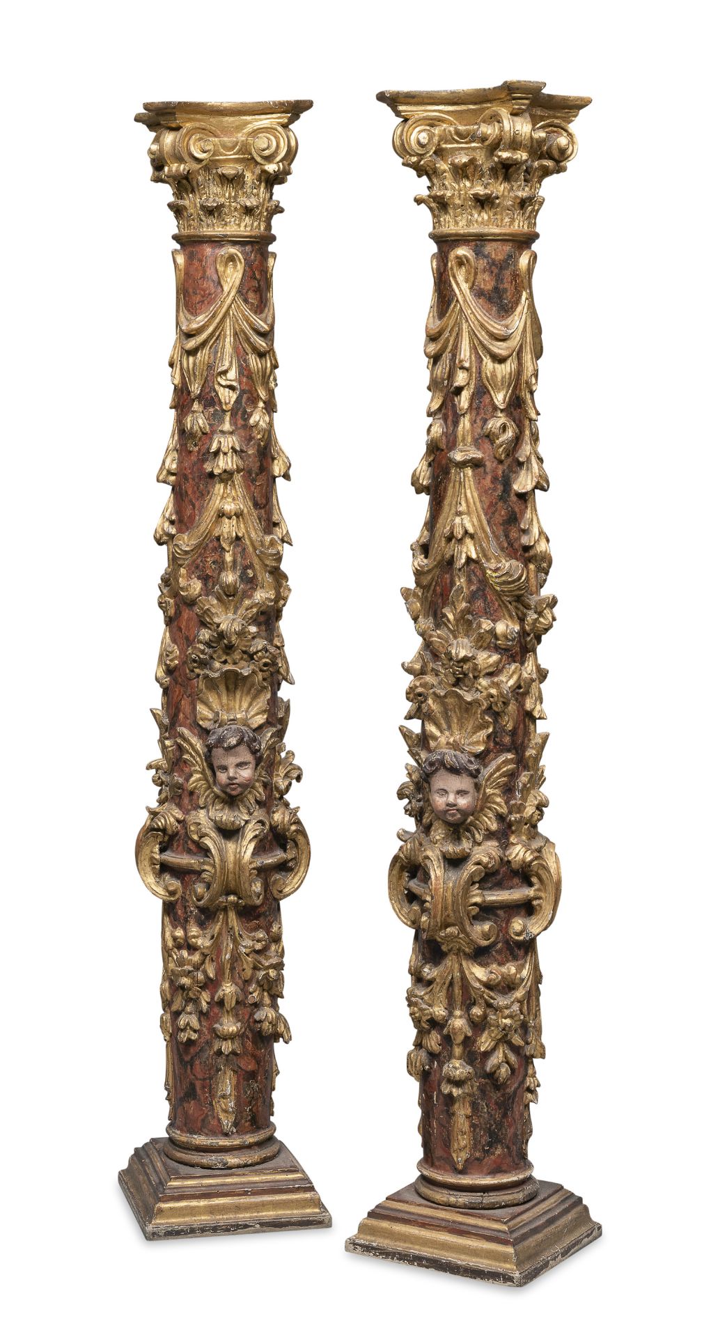 WONDERFUL PAIR OF CARVED WOOD COLUMNS NORTHERN ITALY 18TH CENTURY