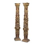 WONDERFUL PAIR OF CARVED WOOD COLUMNS NORTHERN ITALY 18TH CENTURY