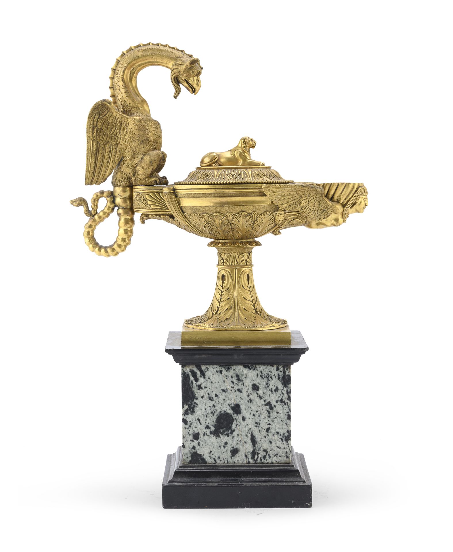 SPLENDID GILT BRONZE OIL LAMP BY BENEDETTO BOSCHETTI MID 19TH CENTURY