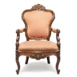 WALNUT ARMCHAIR PROBABLY 19TH CENTURY NAPLES