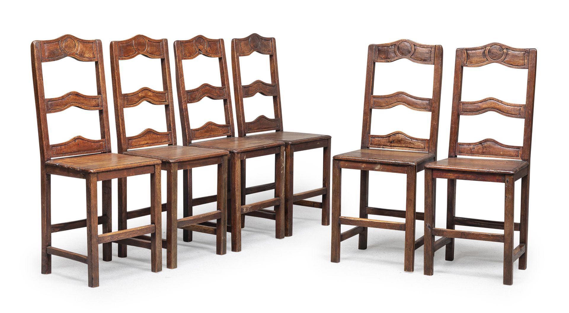 SIX WALNUT CHAIRS NORTHERN ITALY 19TH CENTURY