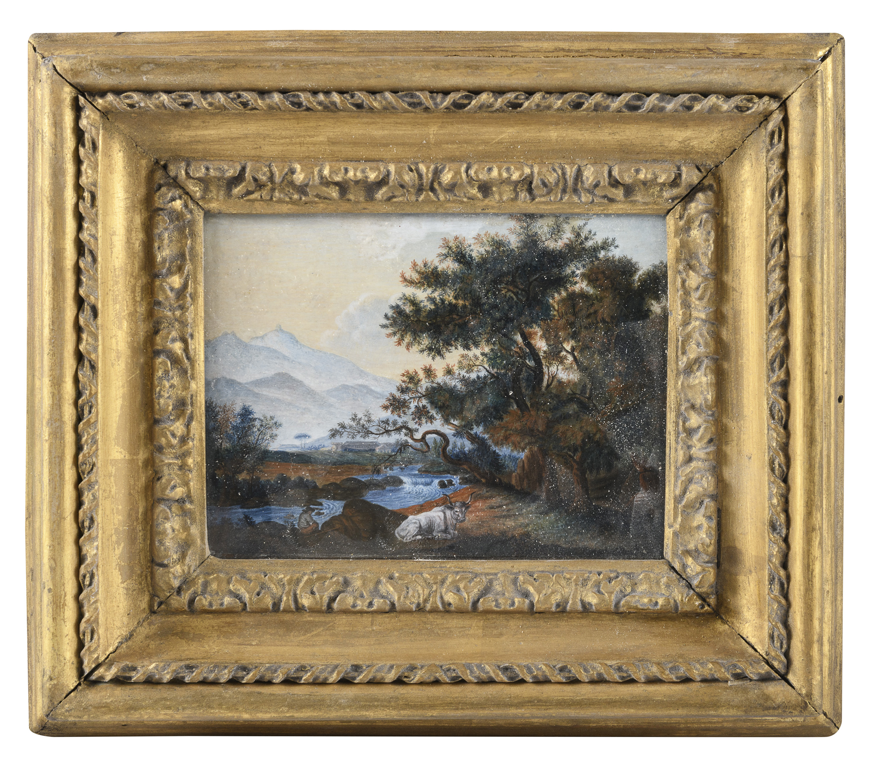 PAIR OF ROMAN TEMPERA LANDSCAPES LATE 18TH CENTURY - Image 2 of 2