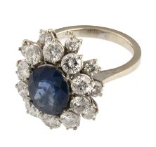 BEAUTIFUL WHITE GOLD RING WITH SAPPHIRE AND DIAMONDS