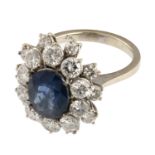 BEAUTIFUL WHITE GOLD RING WITH SAPPHIRE AND DIAMONDS