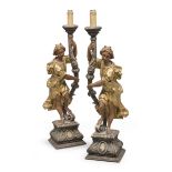 BEAUTIFUL PAIR OF GILT AND LACQUERED WOOD CANDLESTICKS END OF THE 18TH CENTURY
