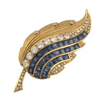 BEAUTIFUL GOLD BROOCH WITH SAPPHIRES AND DIAMONDS