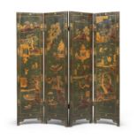RARE FOUR PANEL SCREEN IN LACQUERED WOOD FRANCE END OF THE 18TH CENTURY