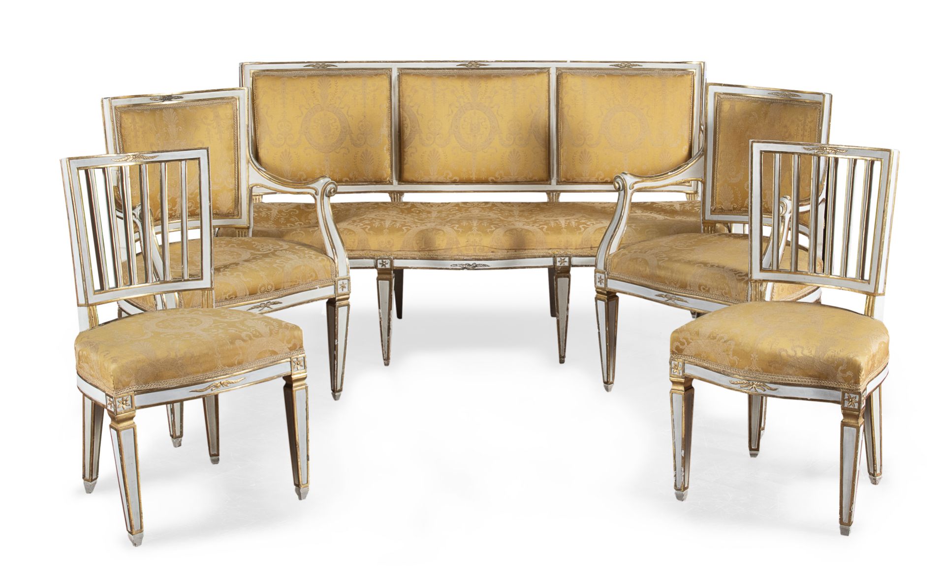 BEAUTIFUL WHITE AND GOLD LACQUER LIVING ROOM SET NAPLES OF THE LOUIS XVI PERIOD