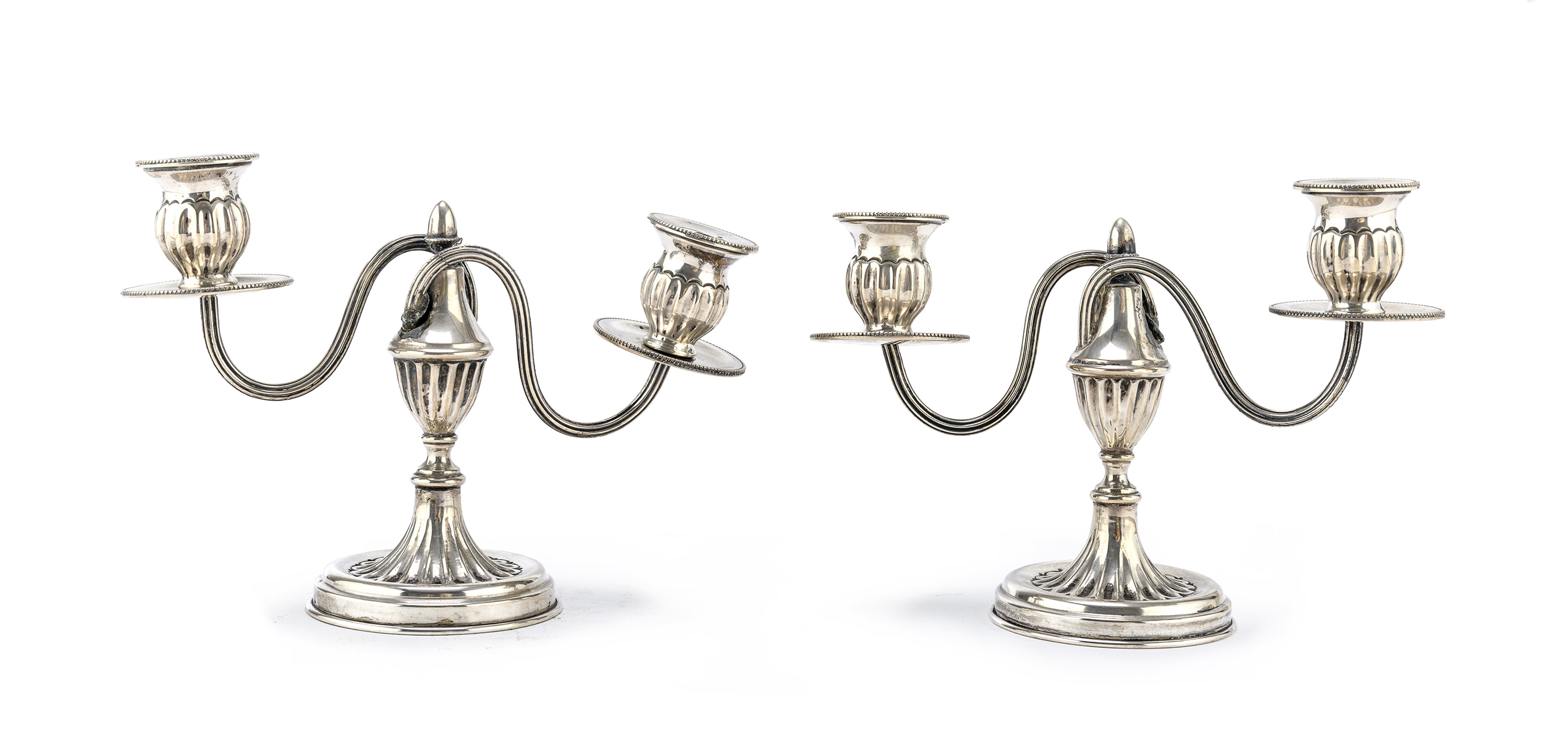 PAIR OF SILVER TWO-BRANCHES CANDLESTICKS ITALY 1944/1968