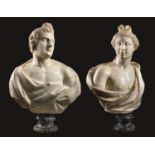 PAIR OF ITALIAN MARBLE BUSTS 17TH CENTURY