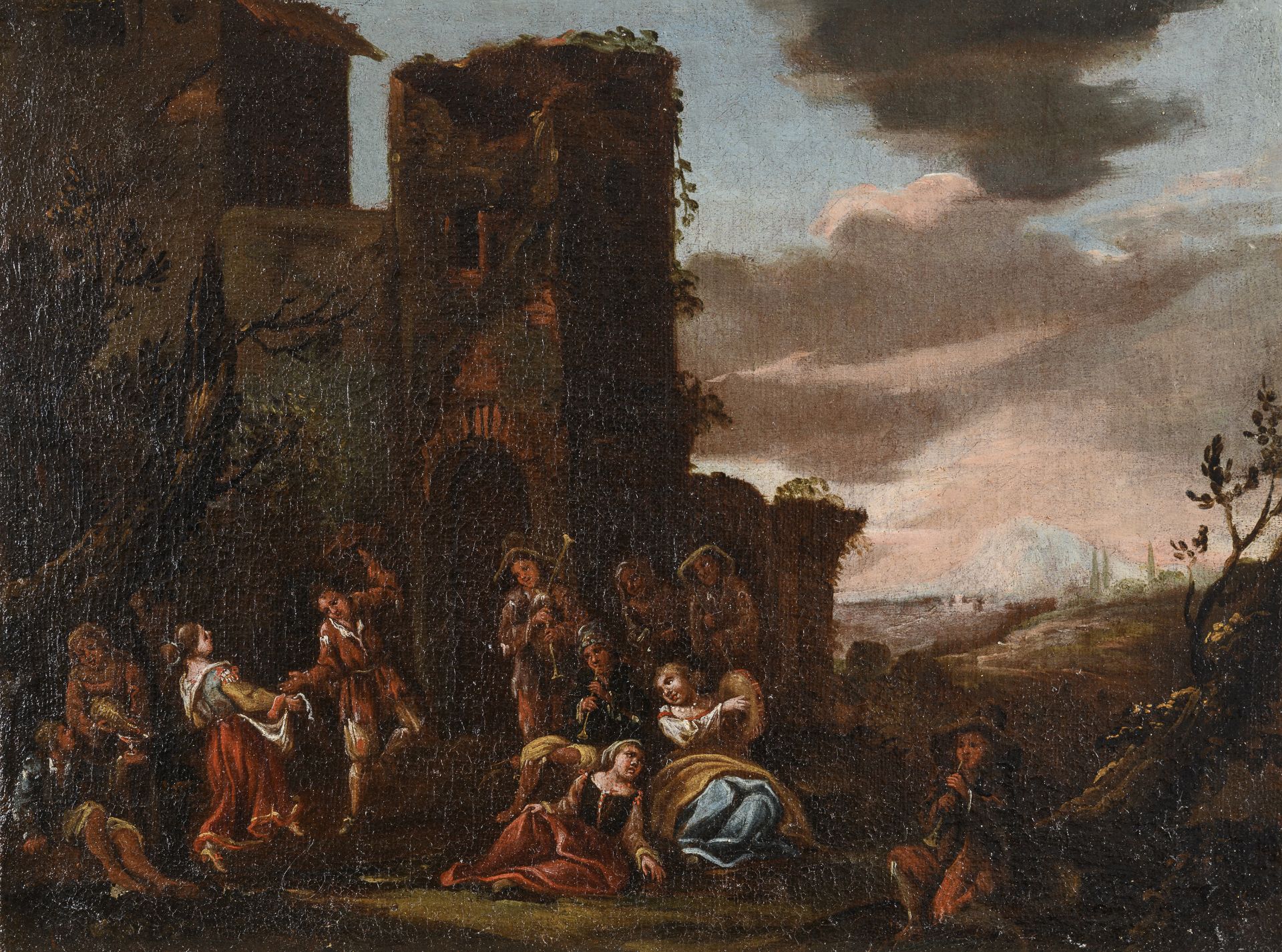 OIL PAINTING IN BAMBOCCIO MANNER 17TH CENTURY