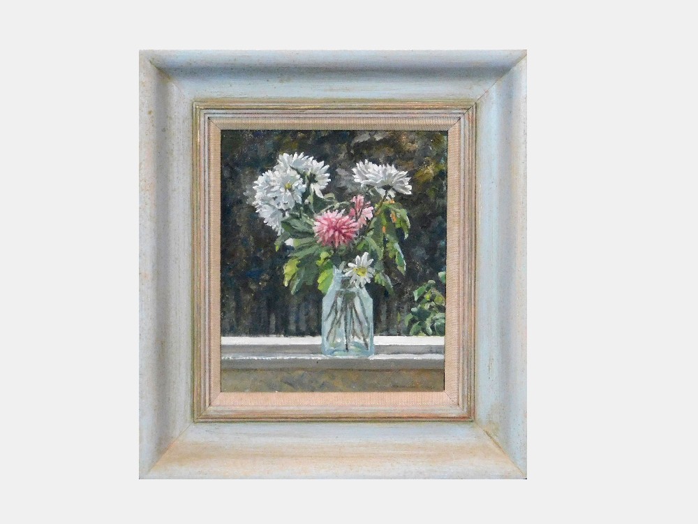 PETER MACDONALD SMITH. Still Life 'Chrysanthemums'. Oil on panel. Signed.