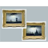 W. ADOLPHUS KNELL.* Two maritime oils on canvas:- Shipping at Morning & Night. Both signed.