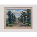MARJORIE MORT. The Road through the Trees. Oil on board. Signed.