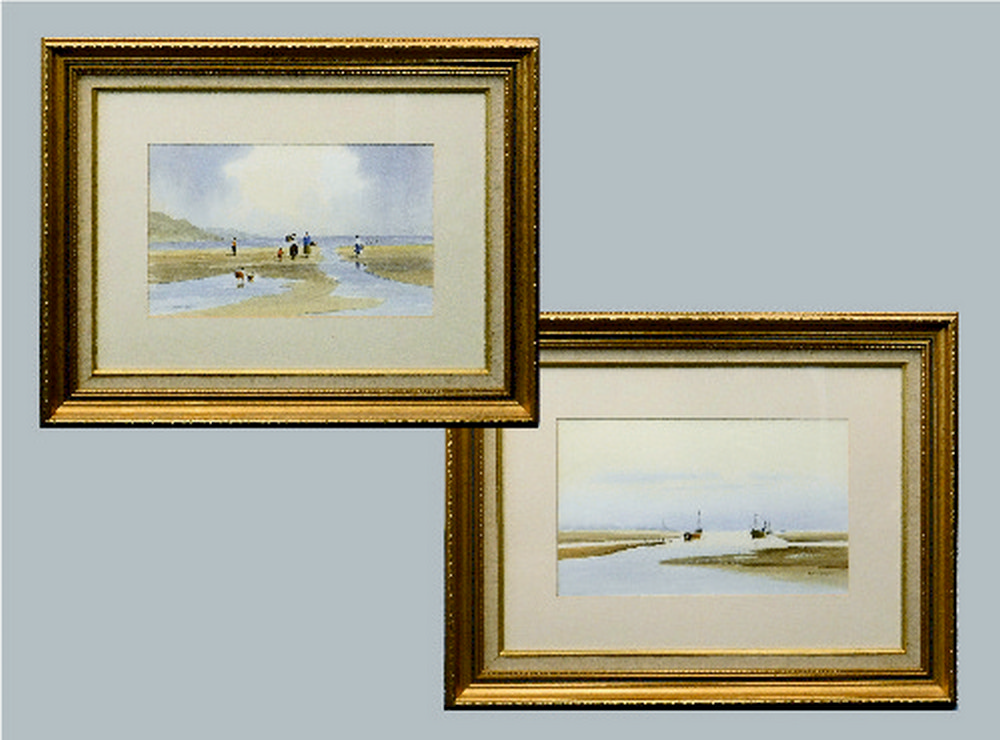 RAY WICHARD. Two Estuary Landscapes. Watercolours. Each signed. Each 24 x 40cm.