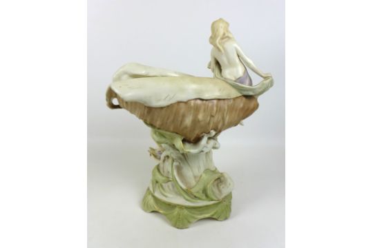 A Dux ceramic centrepiece, formed as a conch shell with two classical ladies draped beside it, a/f - Image 3 of 12