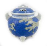A Japanese porcelain vase and cover, early 20th century, of ovoid form with twin cloud scroll