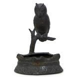 A Russian cast bronze ashtray or brush holder, 19th century, modelled with a long eared owl