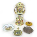 A group of 20th Century ceramic items, including a Royal Vienna covered, twin handled, urn with