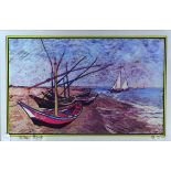 After Vincent Van Gogh (Dutch, 1853-1890): Lithograph on silver, 'Marina', depicting sailboats on