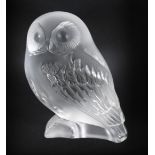 A modern Lalique clear crystal sculpture, modelled as 'Shivers Owl Figure', model number 1402100,