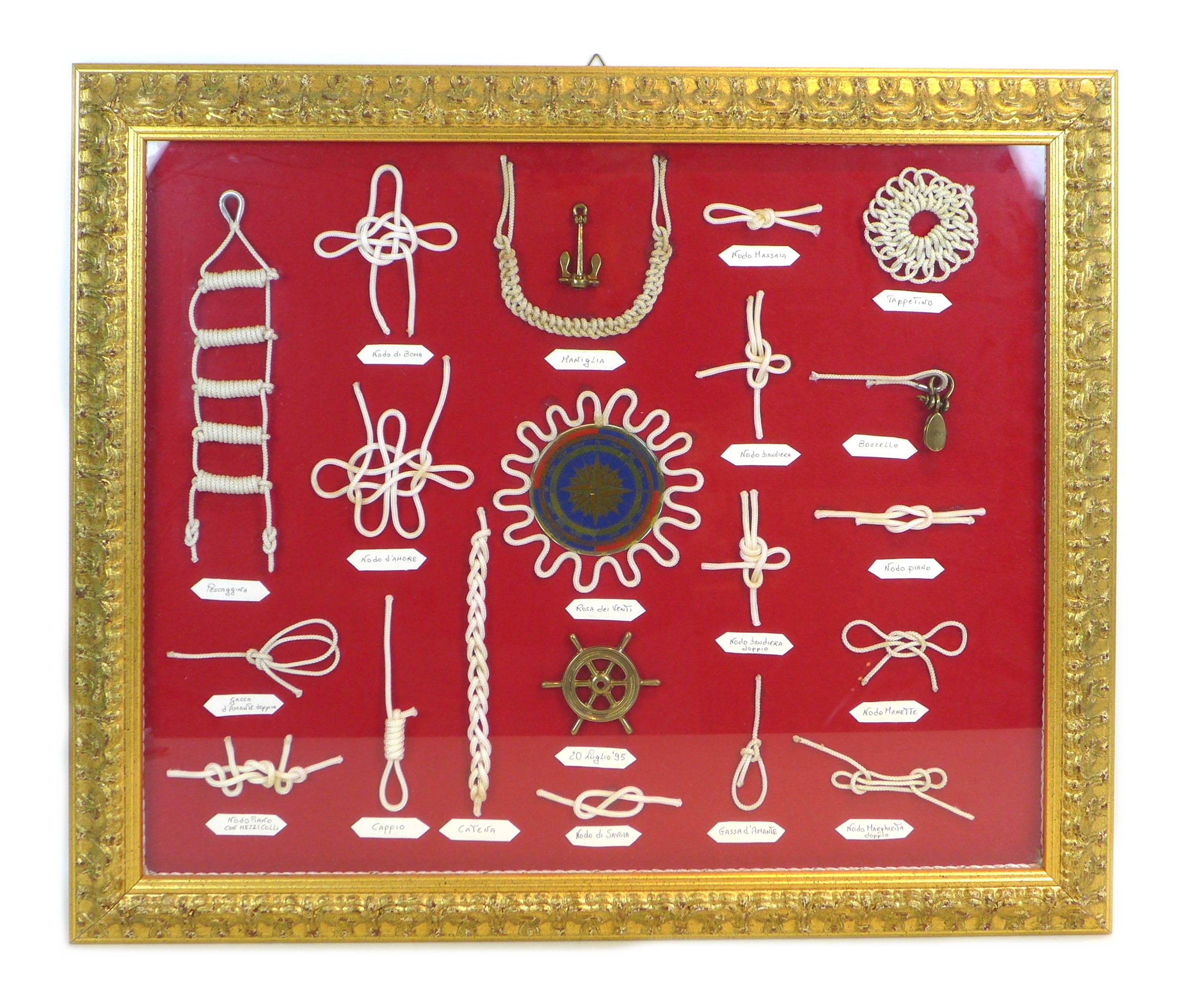 A mounted display of decorative, nautical knots, with Italian descriptions, 43.5 by 52.7cm, framed - Image 2 of 5