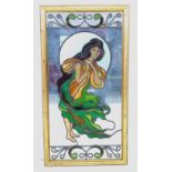 A modern wall mirror, decorated in the style of Alphonse Mucha with a female depicting one of the
