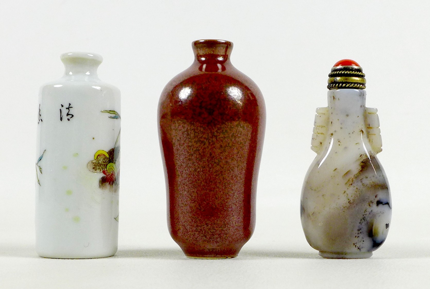 A group of three Chinese miniature bottles, comprising a carved hardstone scent bottle, 7cm high, - Image 3 of 3